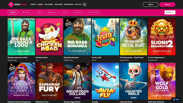WinsMania — Games lobby