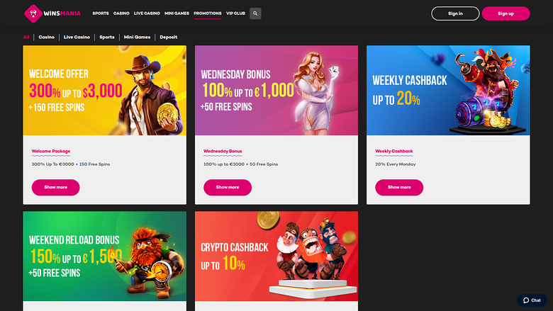 WinsMania — Promotions page