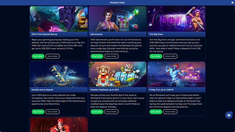 Winspark — Promotions page