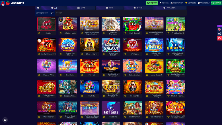 Wintomato Casino — Games lobby