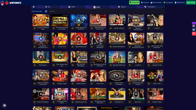 Wintomato Casino — Live dealer lobby