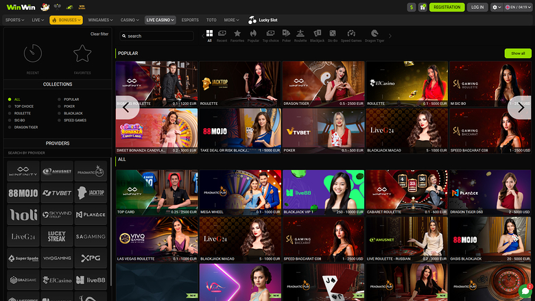 WinWin Casino — Live dealer lobby