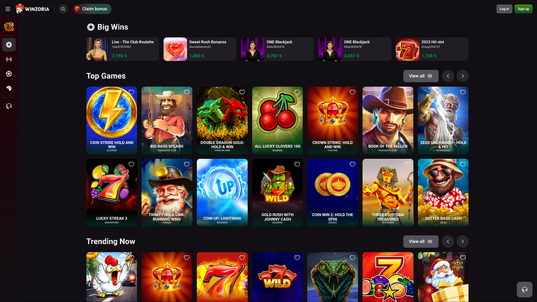 Winzoria Casino — Games lobby