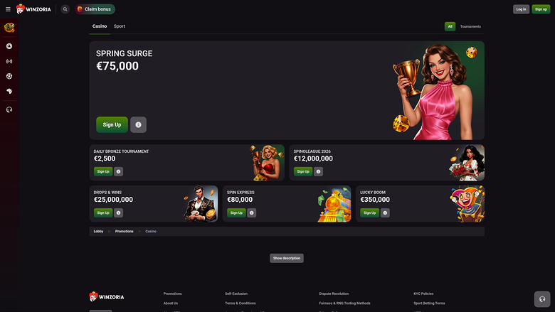 Winzoria Casino — Promotions page