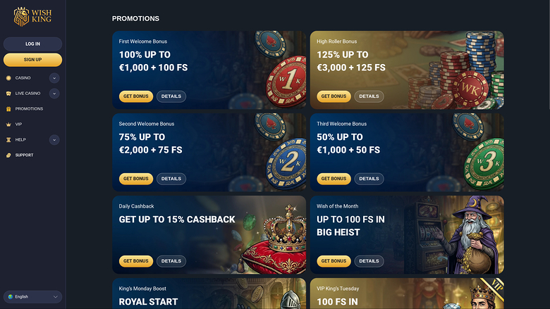 Wishking Casino — Promotions page