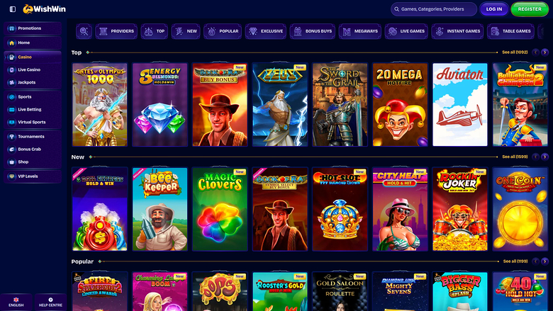 WishWin Casino — Games lobby