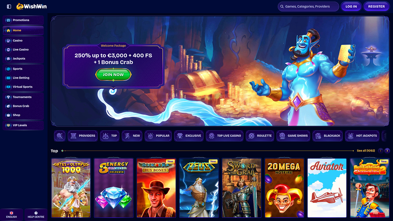WishWin Casino — Homepage