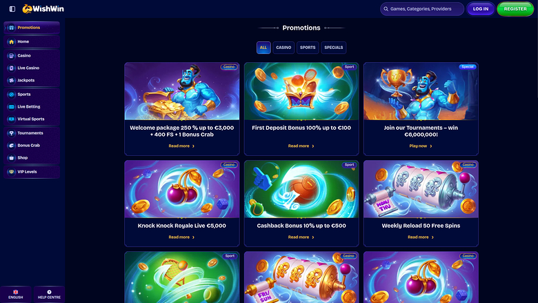 WishWin Casino — Promotions page