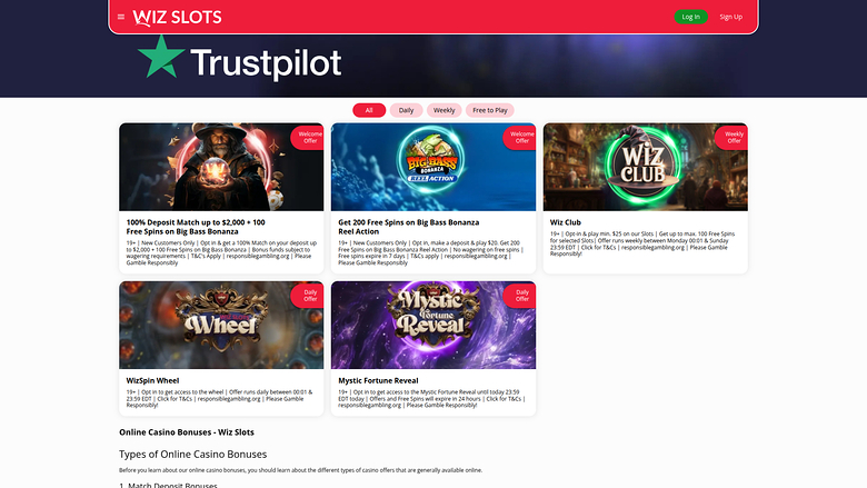 Wiz Slots Casino — Promotions page