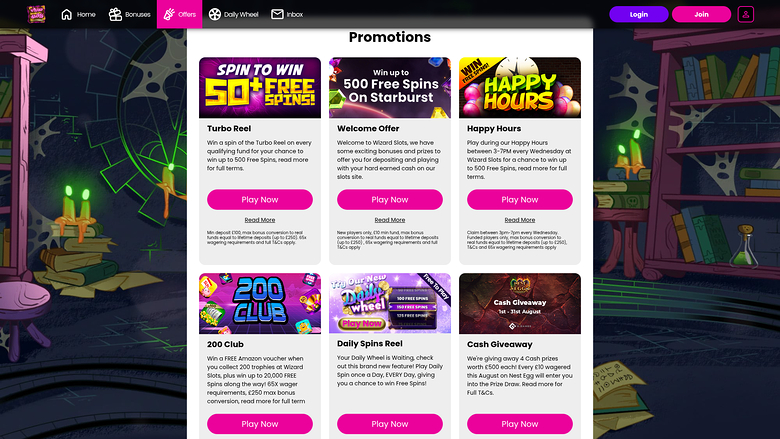 Wizard Slots Casino — Promotions page