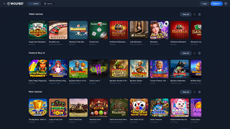 Wolf.Bet Casino — Games lobby