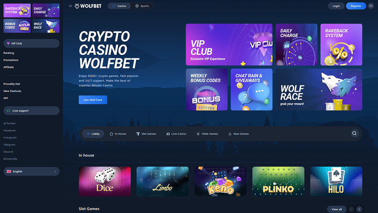 Wolf.Bet Casino — Homepage