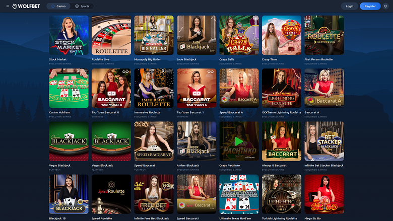 Wolf.Bet Casino — Live dealer lobby