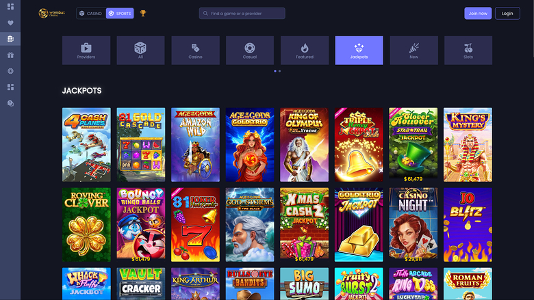 Wombat Casino — Jackpot games