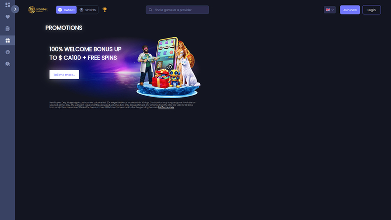Wombat Casino — Promotions page
