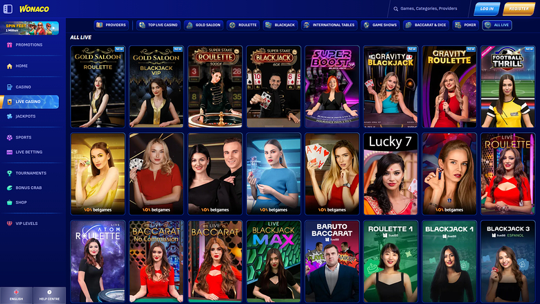Wonaco Casino — Live dealer lobby