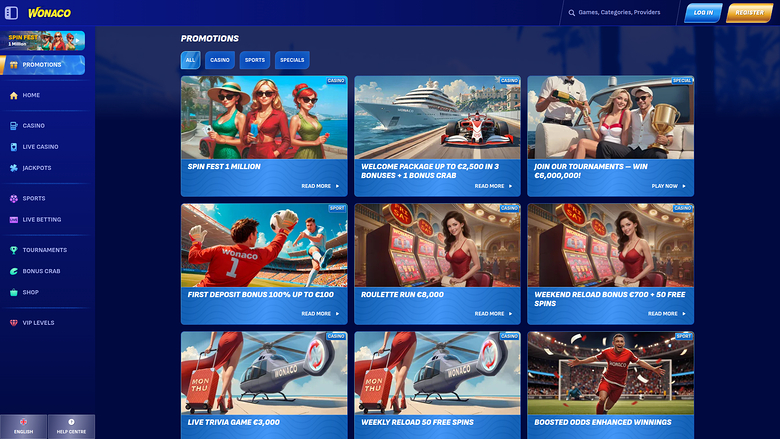 Wonaco Casino — Promotions page