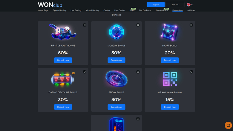 WONClub Casino — Promotions page