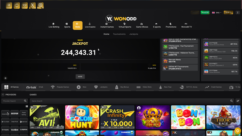 Wonodd Casino — Games lobby