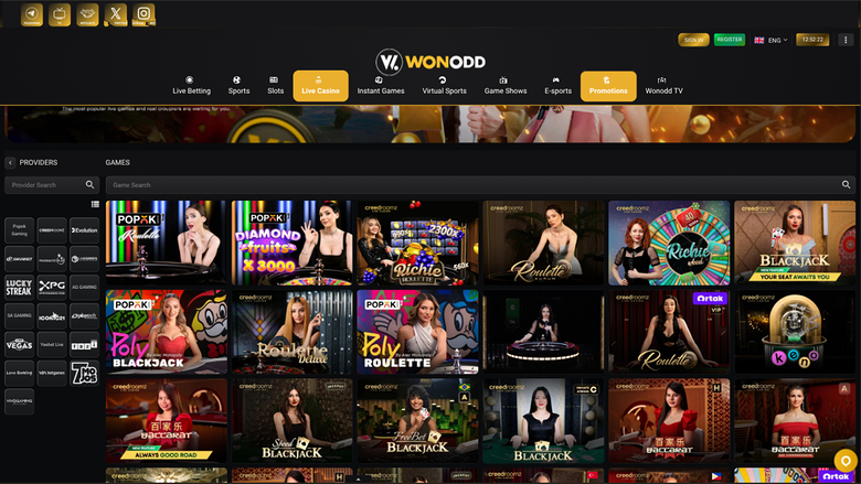 Wonodd Casino — Live dealer lobby
