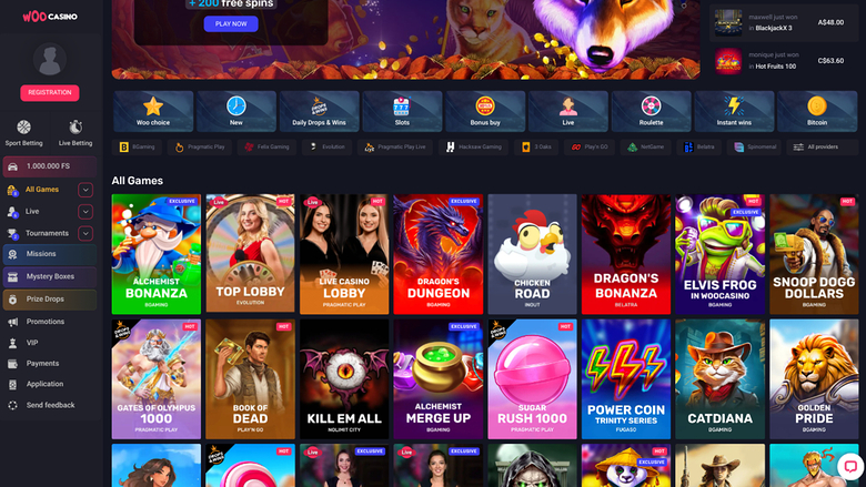 Woo Casino — Games lobby