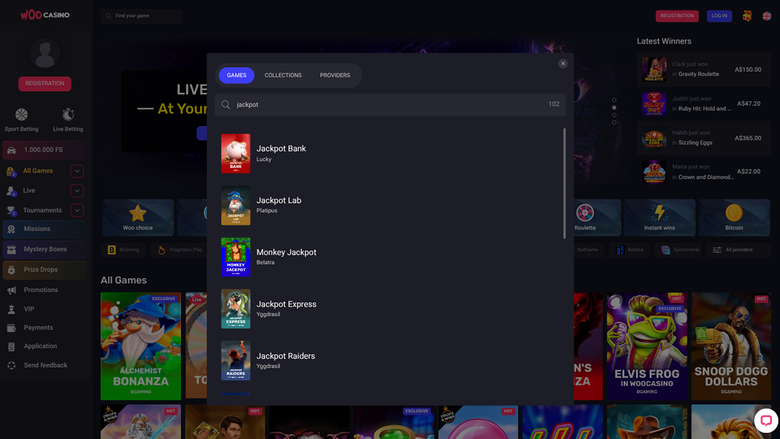 Woo Casino — Jackpot games
