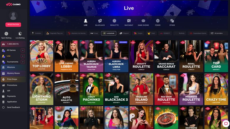 Woo Casino — Live dealer lobby