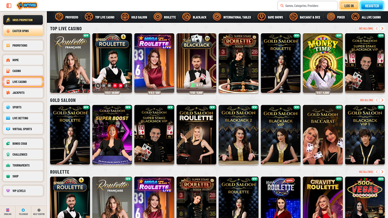 Wyns Casino — Live dealer lobby