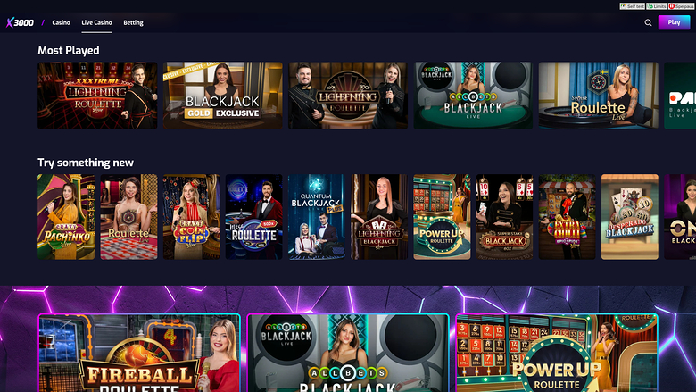 X3000 — Live dealer lobby