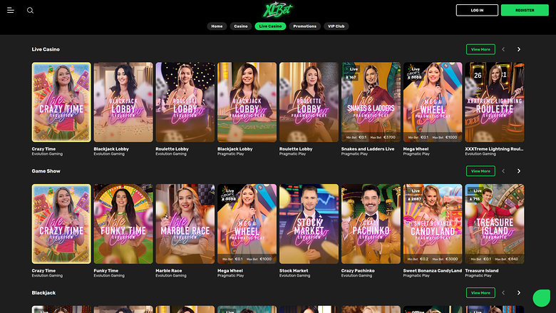 XLBet — Live dealer lobby