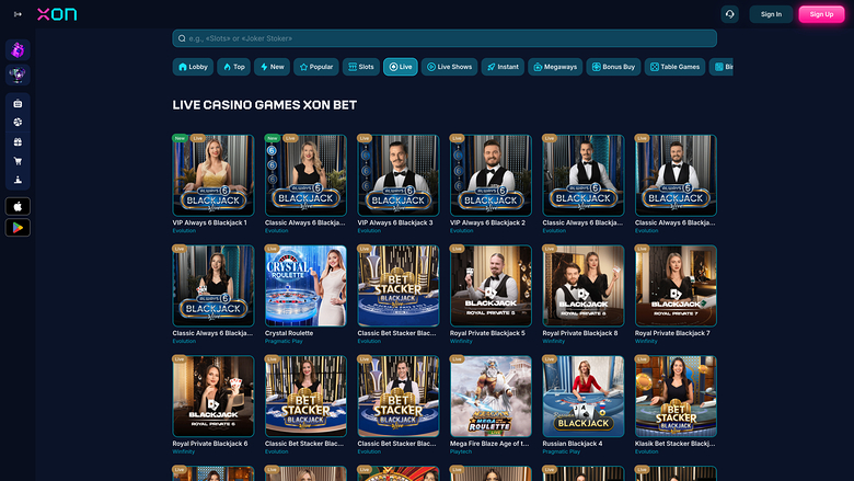 XonBet Casino — Live dealer lobby