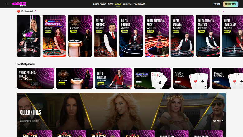 Yaass Casino — Live dealer lobby