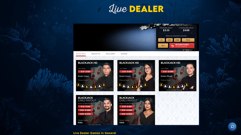 Yabby Casino — Live dealer lobby