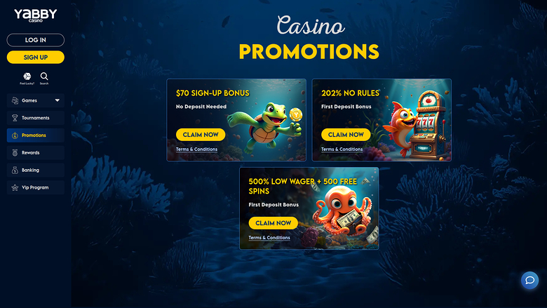 Yabby Casino — Promotions page