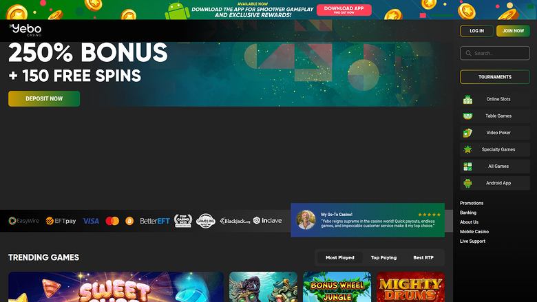 Yebo Casino — Homepage