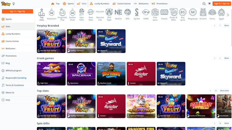 YesPlay Casino — Games lobby