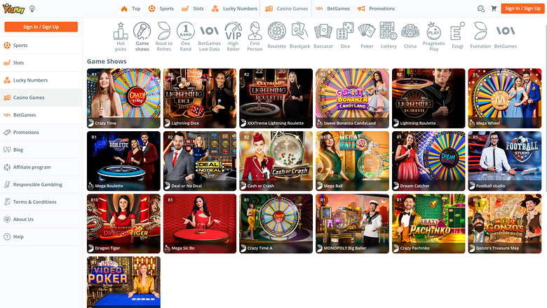 YesPlay Casino — Live dealer lobby