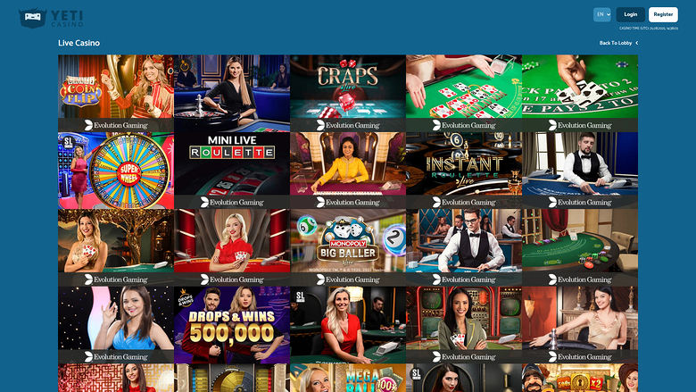 Yeti Casino — Live dealer lobby