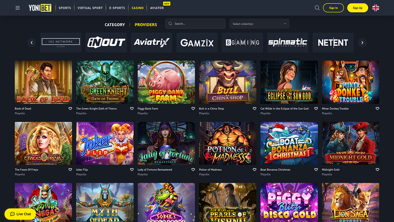 YoniBet Casino — Games by studio