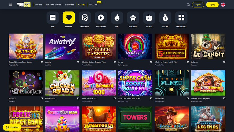 YoniBet Casino — Games lobby