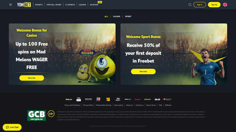 YoniBet Casino — Promotions page