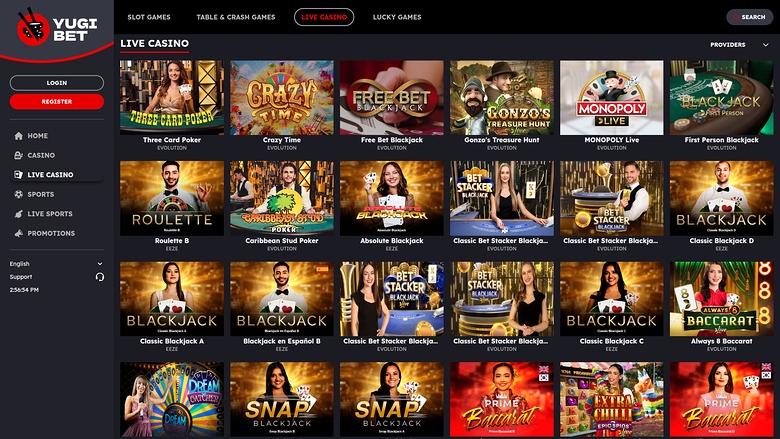 Yugibet — Live dealer lobby