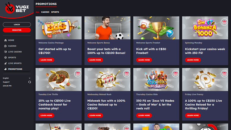Yugibet — Promotions page