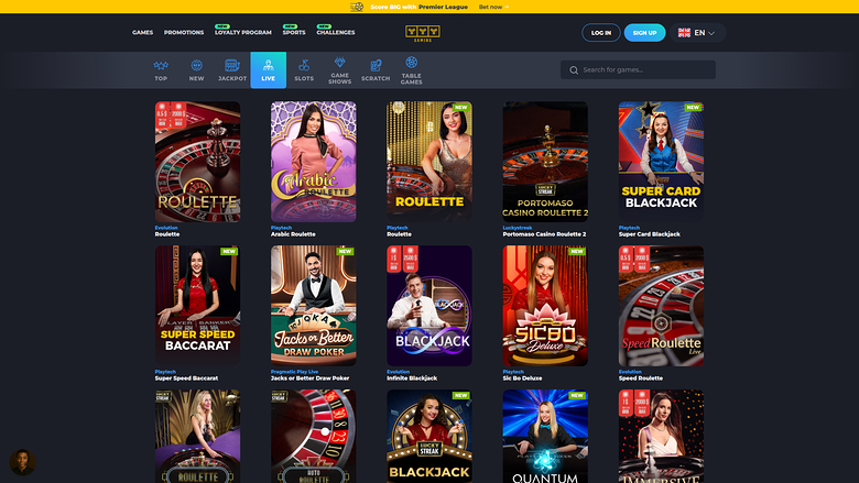 YYY Casino — Live dealer lobby