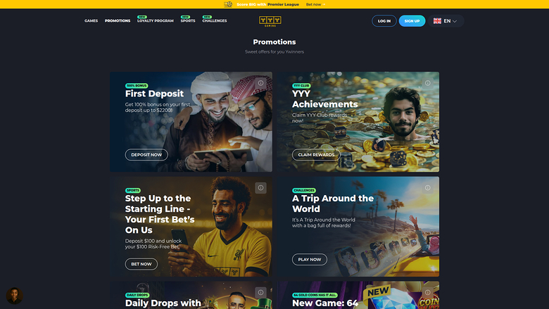 YYY Casino — Promotions page