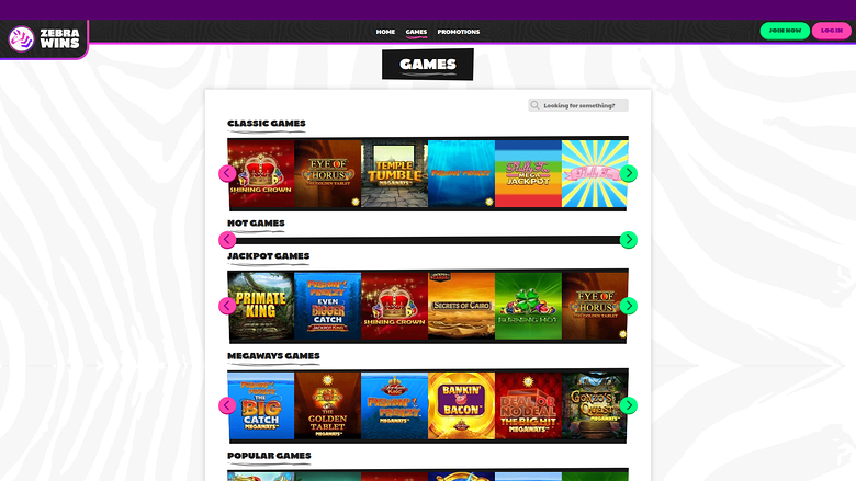 Zebra Wins — Games lobby