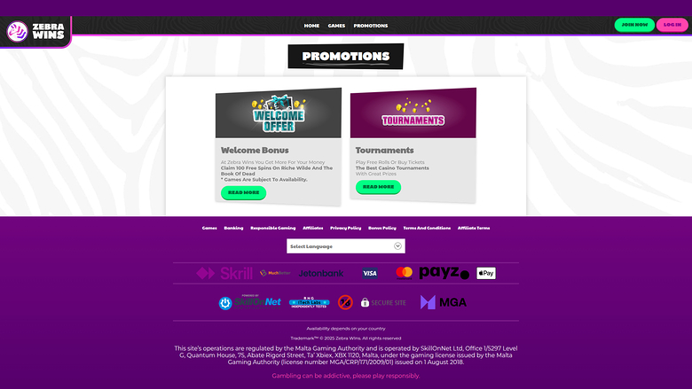 Zebra Wins — Promotions page