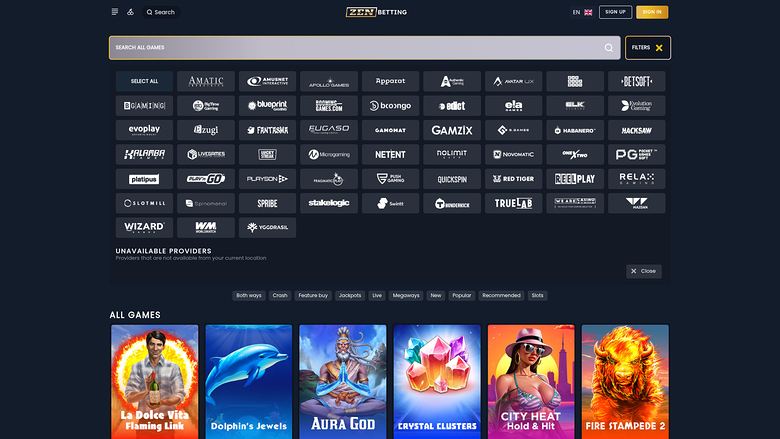 Zenbetting Casino — Games by studio