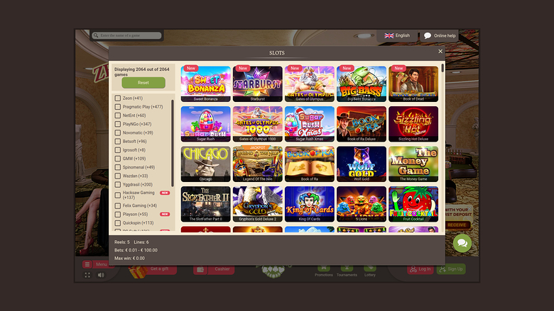 Zeon Casino — Games lobby