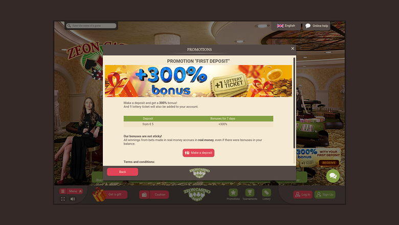 Zeon Casino — Promotions page
